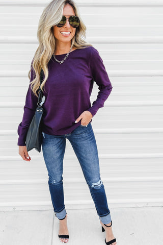 Soft Touch Purple Boat Neck Sweater - Simply Me Boutique