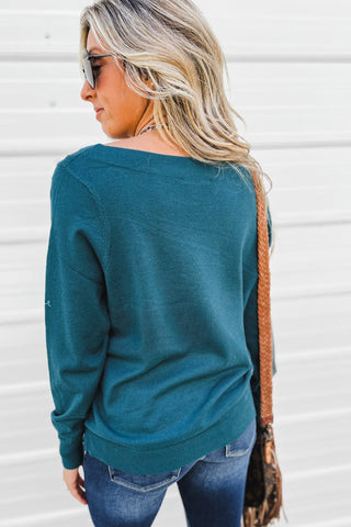 Soft Touch Teal Boat Neck Sweater - Simply Me Boutique
