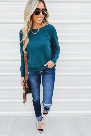 Soft Touch Teal Boat Neck Sweater - Simply Me Boutique
