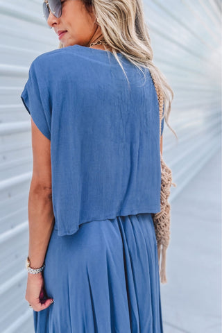 Sunkissed Ease Dusty Blue Crop Top Skirt SET - Simply Me Boutique