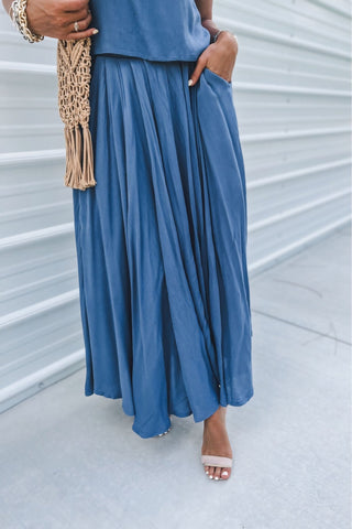 Sunkissed Ease Dusty Blue Crop Top Skirt SET - Simply Me Boutique