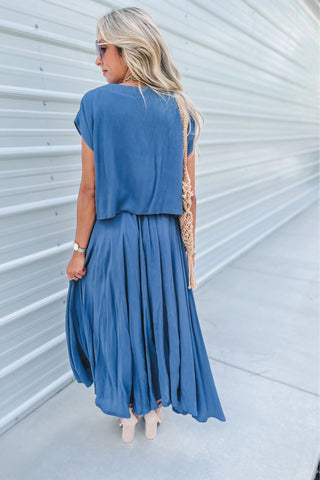 Sunkissed Ease Dusty Blue Crop Top Skirt SET - Simply Me Boutique