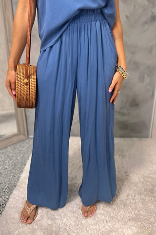 Sunset Woven Wide Leg Pants - Dusty Blue - Simply Me Boutique