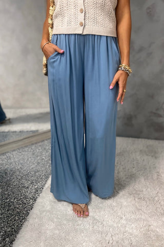 Sunset Woven Wide Leg Pants - Dusty Blue - Simply Me Boutique