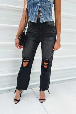 Tessa Washed Black Distressed Crop Jeans - Simply Me Boutique