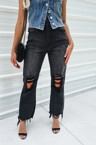 Tessa Washed Black Distressed Crop Jeans - Simply Me Boutique