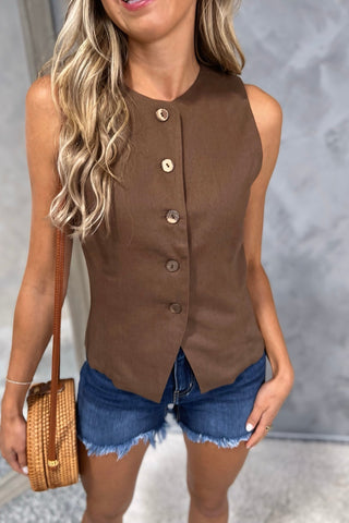 The Element Vest Linen Vest (Brown) - Simply Me Boutique