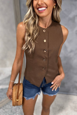 The Element Vest Linen Vest (Brown) - Simply Me Boutique
