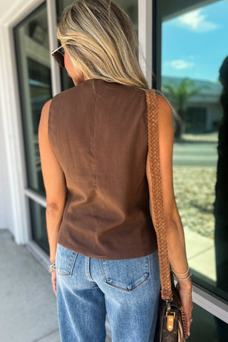 The Element Vest Linen Vest (Brown) - Simply Me Boutique
