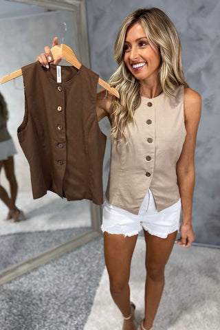 The Element Vest Linen Vest (Lt Mocha) - Simply Me Boutique