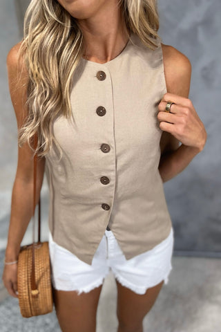 The Element Vest Linen Vest (Lt Mocha) - Simply Me Boutique