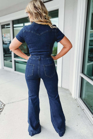 The Kelly Denim Flare Jumpsuit - Simply Me Boutique