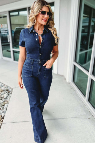 The Kelly Denim Flare Jumpsuit - Simply Me Boutique