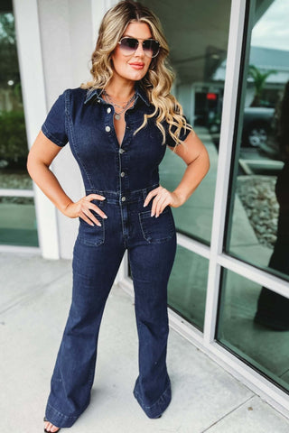 The Kelly Denim Flare Jumpsuit - Simply Me Boutique