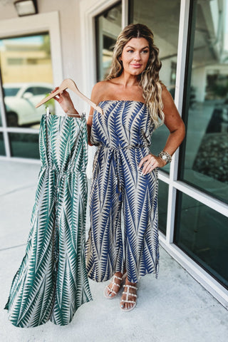 The Palm Haven Blue Strapless Jumpsuit - Simply Me Boutique