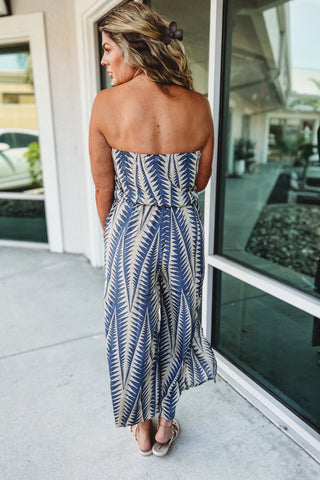 The Palm Haven Blue Strapless Jumpsuit - Simply Me Boutique