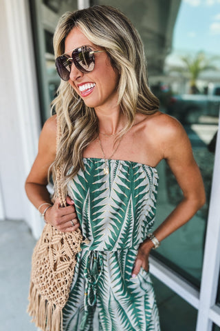 The Palm Haven Green Strapless Jumpsuit - Simply Me Boutique