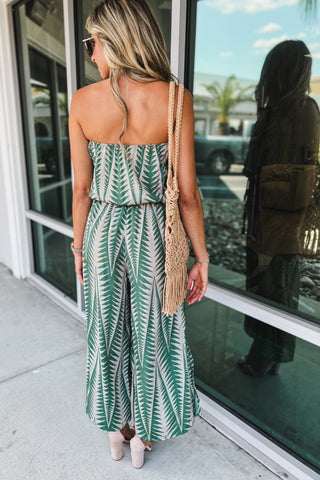 The Palm Haven Green Strapless Jumpsuit - Simply Me Boutique
