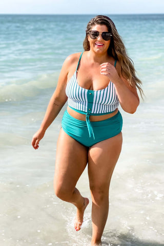 Turks Mid High Rise Ruched Tankini Green Bikini BOTTOM - Simply Me Boutique