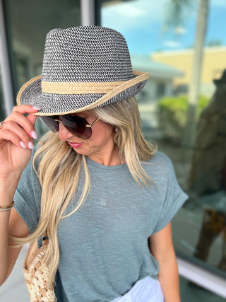 Two Tone Straw Fedora Hat - Simply Me Boutique