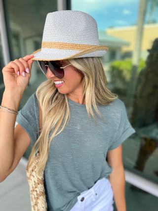Two Tone Straw Fedora Hat - Simply Me Boutique