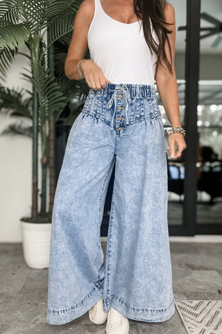 Vintage Vibes Wide Leg Mineral Washed Denim Pants - Simply Me Boutique