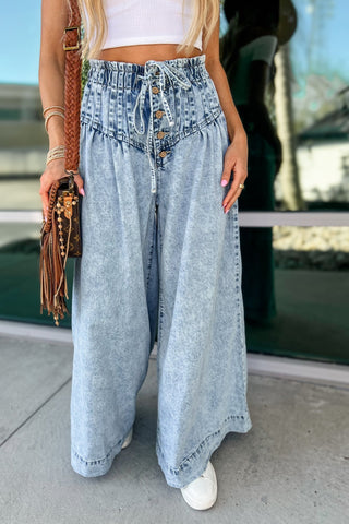 Vintage Vibes Wide Leg Mineral Washed Denim Pants - Simply Me Boutique