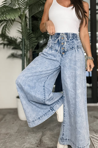 Vintage Vibes Wide Leg Mineral Washed Denim Pants - Simply Me Boutique