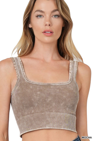 Only the Truth Ribbed Washed Square Neck Cropped Tank