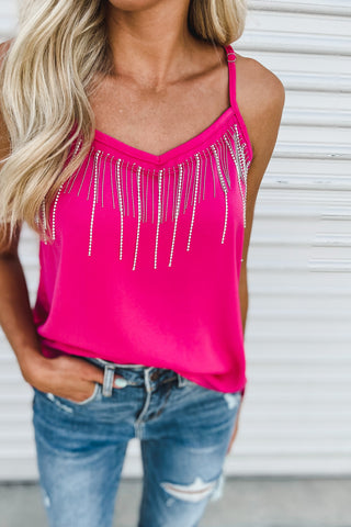 Center of Attention Rhinestone Fringe Cami 3 Colors