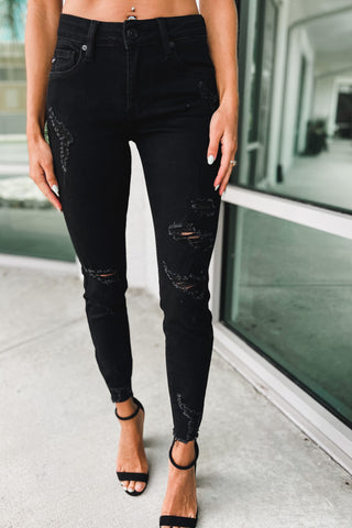 KanCan Edge of Glory Distressed Ankle Mid Rise Black Jeans