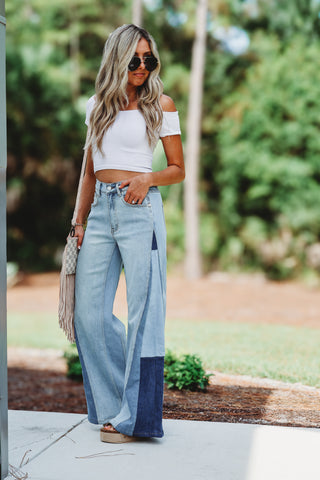 Demi High Rise Super Wide Leg Color Block Jeans