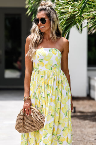 Limoncello Dreams Strapless Midi Dress