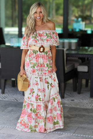 Blooming Romance Belted Maxi Dress