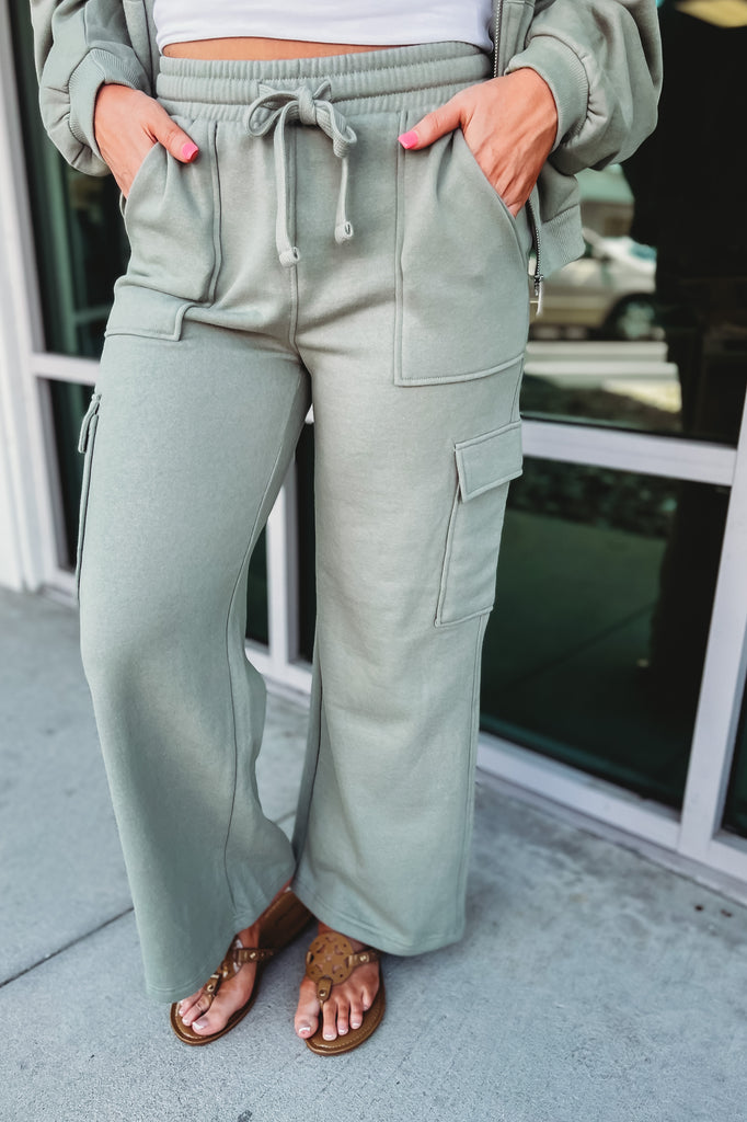 No Stopping Me Now High Rise Cargo Wide Leg Lounge Pants (More colors)