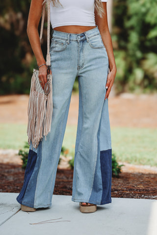 Demi High Rise Super Wide Leg Color Block Jeans