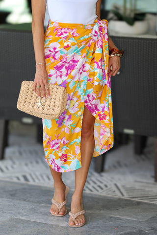 Sunlit Garden Floral Wrap Skirt