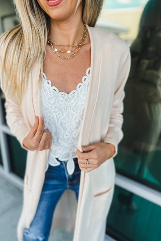 Passing Time Open Front Cream Cardigan