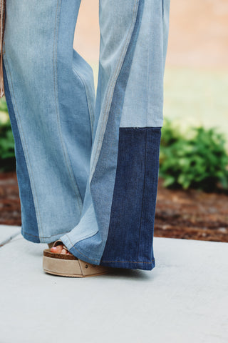 Demi High Rise Super Wide Leg Color Block Jeans