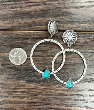 Big Boho Concho Turquoise Silver Hoop Earrings