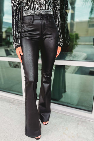 KanCan Hannah Mid Rise Faux Leather Black Flares
