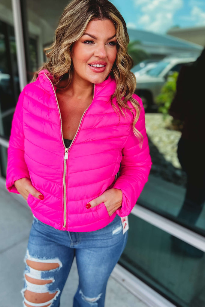 Breaking the Rules Hot Pink Skimmer Puffer Jacket