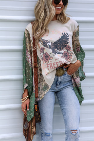 Free Bird Kaftan Paisley Print Kimono Top (BONE)