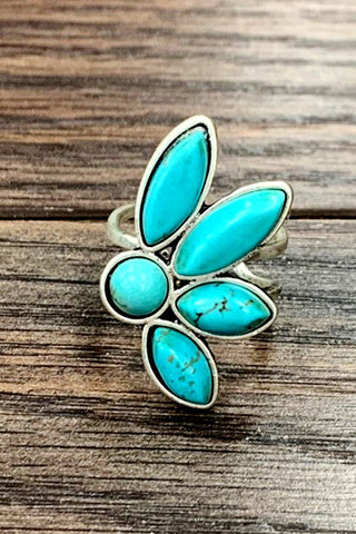 Western Turquoise Floral Adjustable Ring
