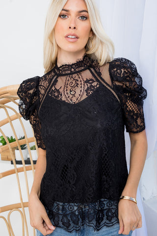 The Ella Lace Black High Neck Blouse