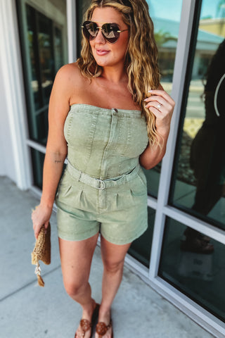 Never Wanted More Mineral Washed Olive Romper