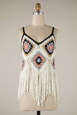 Crochet Diamond Patchwork Fringe Top