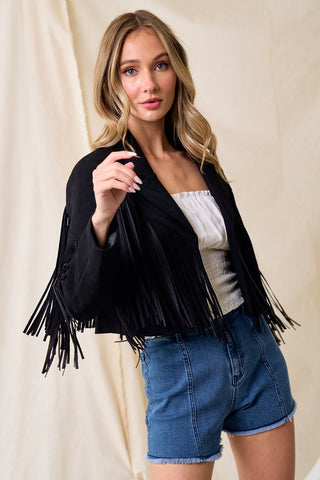 Western Rebel Black Fringe Suede Moto Jacket