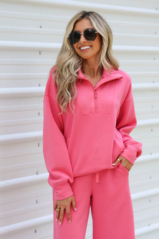 Weekend Reset Luxe Scuba Pink Quarter Zip Pullover