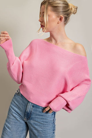 Glowing Vibes Ribbed Dolman Sleeve Sweater Top